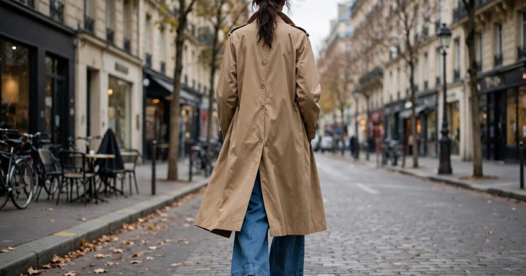 Tall women wide leg jeans outfit with full length wide leg jeans and long coat
