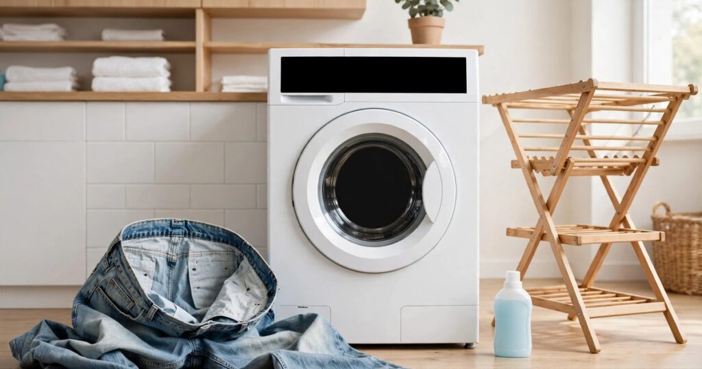 How to wash wide leg jeans inside out in cold water and hang to dry for women